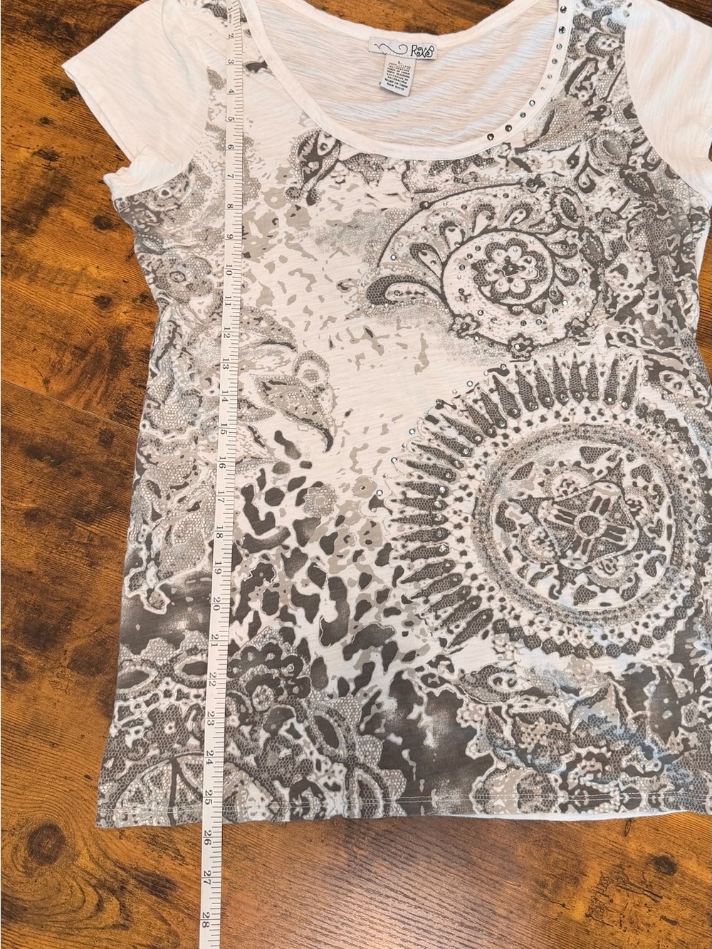 Vintage Y2K RxB Paisley Studded Cotton T-Shirt L Scoop Neck Short Sleeve Bling - Picture 7 of 8